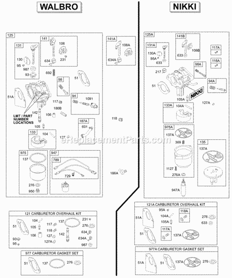 Carburetor KitGasket Sets - Carburetor Diagram and Parts List for 312777-0130-E1  Briggs and Stratton Engine